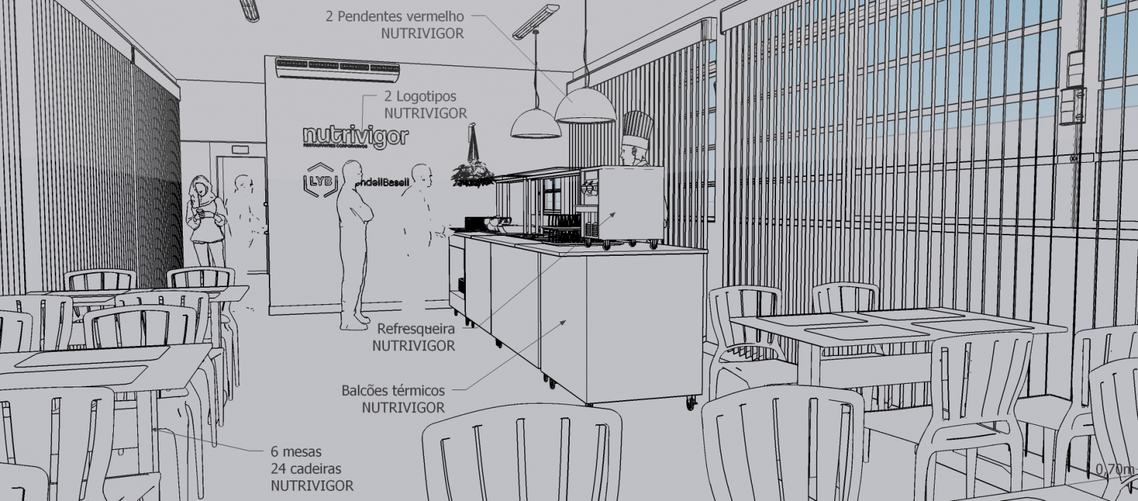 Projeto 3D Restaurante Nutrivigor Refeições Coletivas na LyondellBasell em Rio Claro 